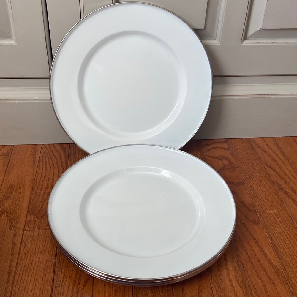 Pottery Barn White Enamel Rimmed 12" Dinner Plate - 4